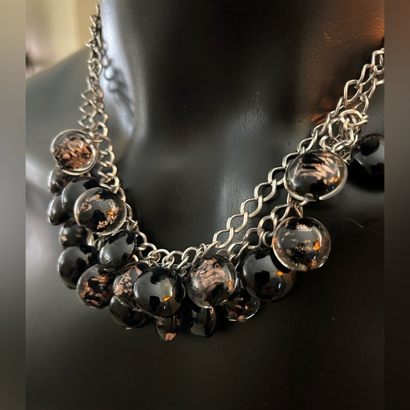 Jewelry - Double layer necklace with beautiful brown stones. 20”chain. Like new!